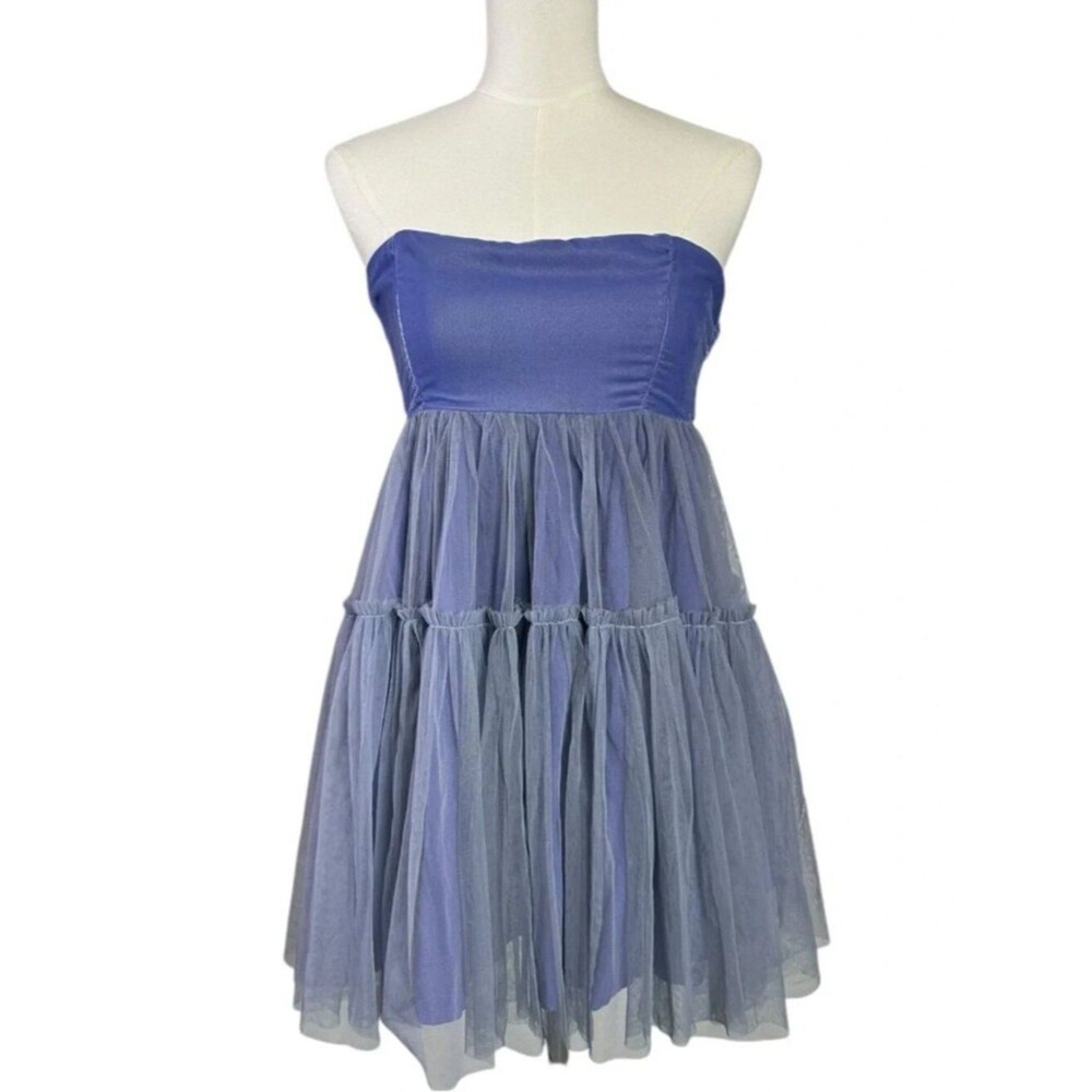 Free People Theo Puff Mini Dress Periwinkle Strapless Tulle Coquette Party S - Picture 10 of 10